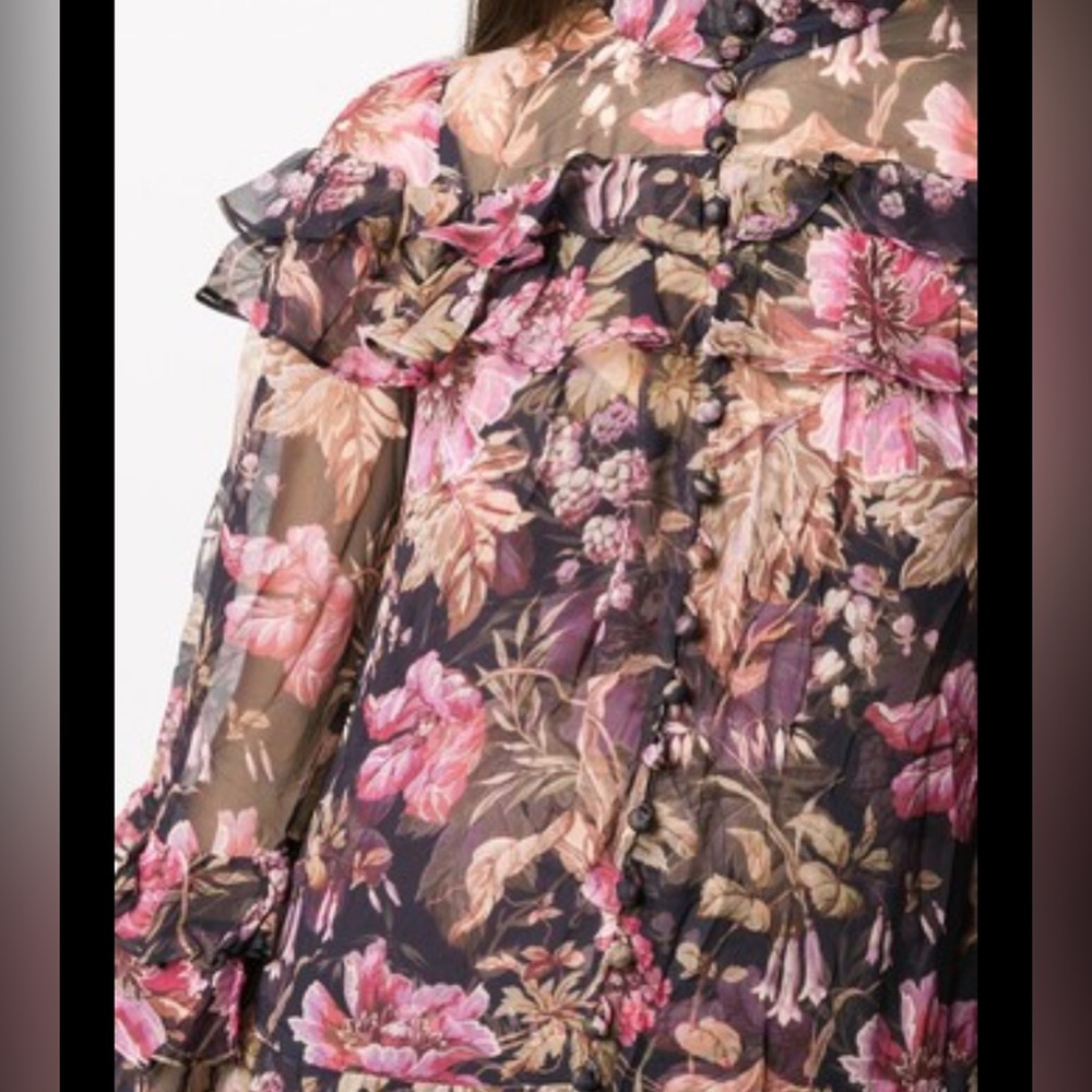 🖤 ZIMMERMANN Lucky Mulberry 2-pc Top with Covered Buttons and Ruffles - Size 2
